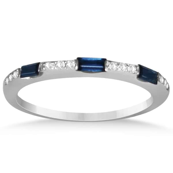 Diamond Accented Blue Sapphire Wedding Band in 14k White Gold (0.45ct)