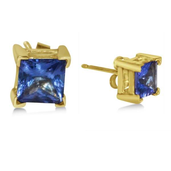 Blue Sapphire Stud Earrings in 14k Yellow Gold (2.03ct)