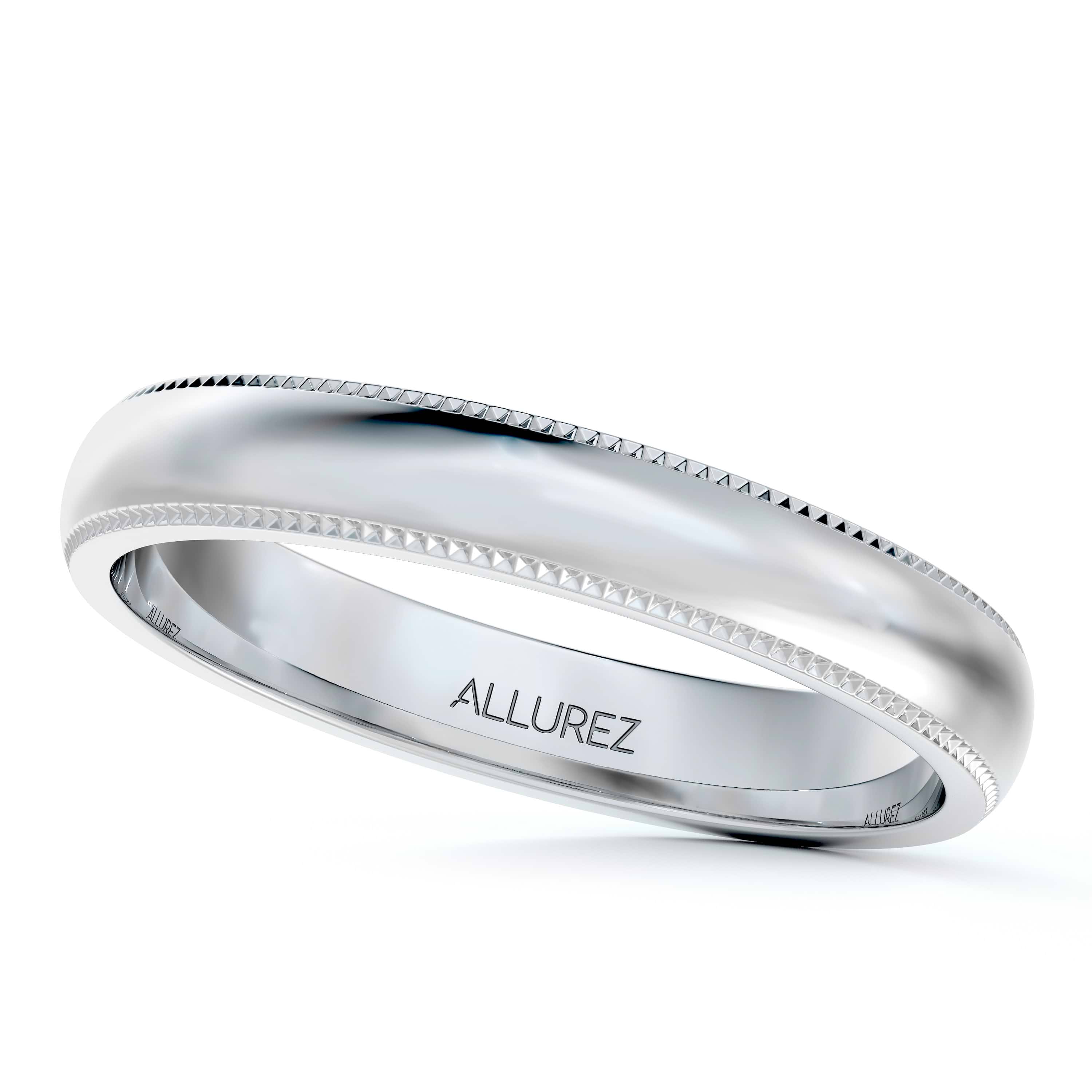 Milgrain Dome Comfort-Fit Thin Wedding Ring Band 14k White Gold (3mm)