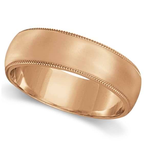 Men's Wedding Band Dome Comfort-Fit Milgrain 18k Rose Gold (5mm)