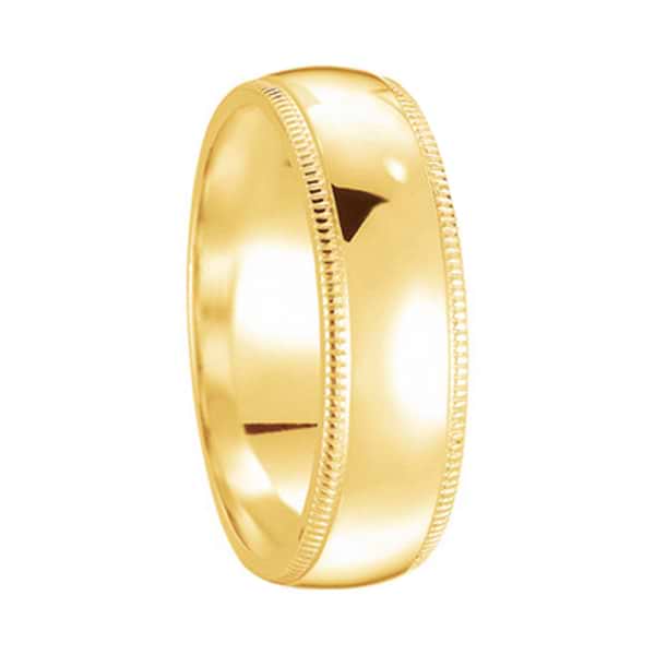 Men's Wedding Ring Dome Comfort-Fit Milgrain 18k Yellow Gold (5 mm)