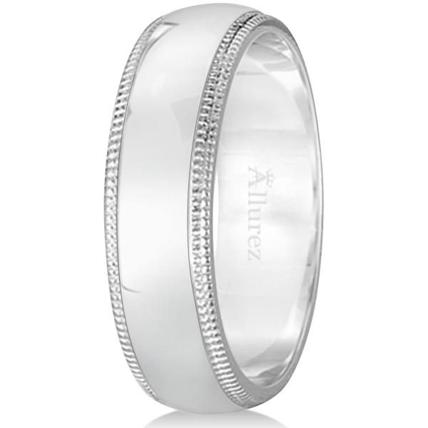 Men's Wedding Band Dome Comfort-Fit Miligrain 14k White Gold (6 mm)