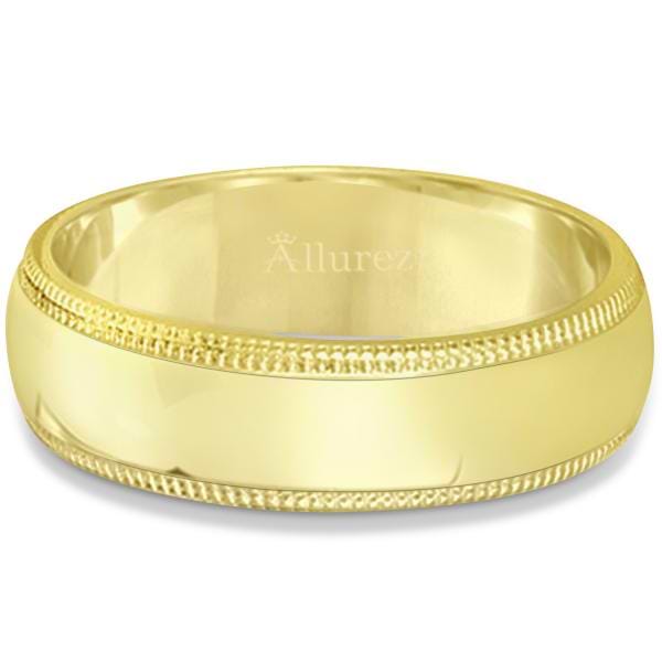 Men's Wedding Band Dome Comfort-Fit Milgrain 14k Yellow Gold (6 mm)