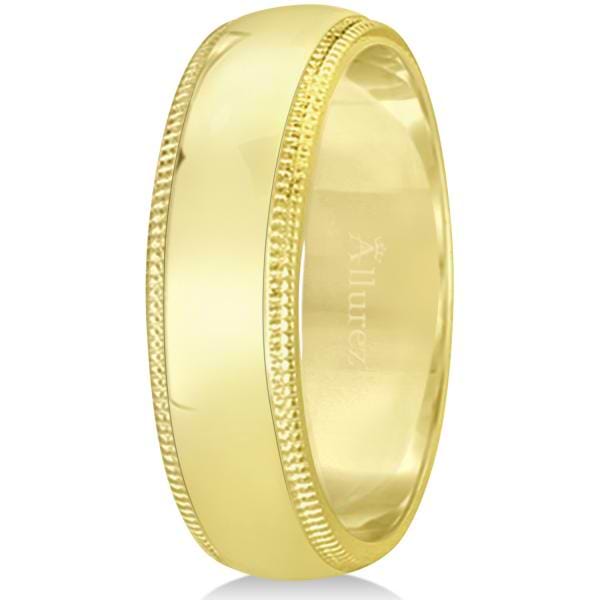 Men's Wedding Band Dome Comfort-Fit Milgrain 14k Yellow Gold (6 mm)