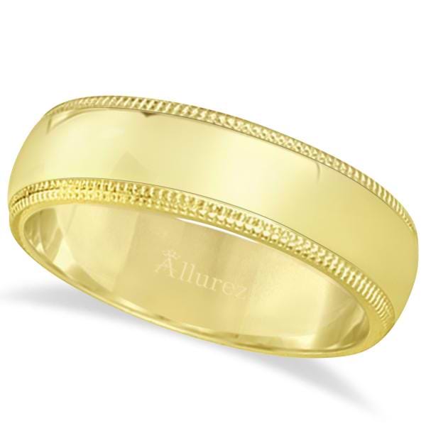Men's Wedding Band Dome Comfort-Fit Milgrain 18k Yellow Gold (6 mm)