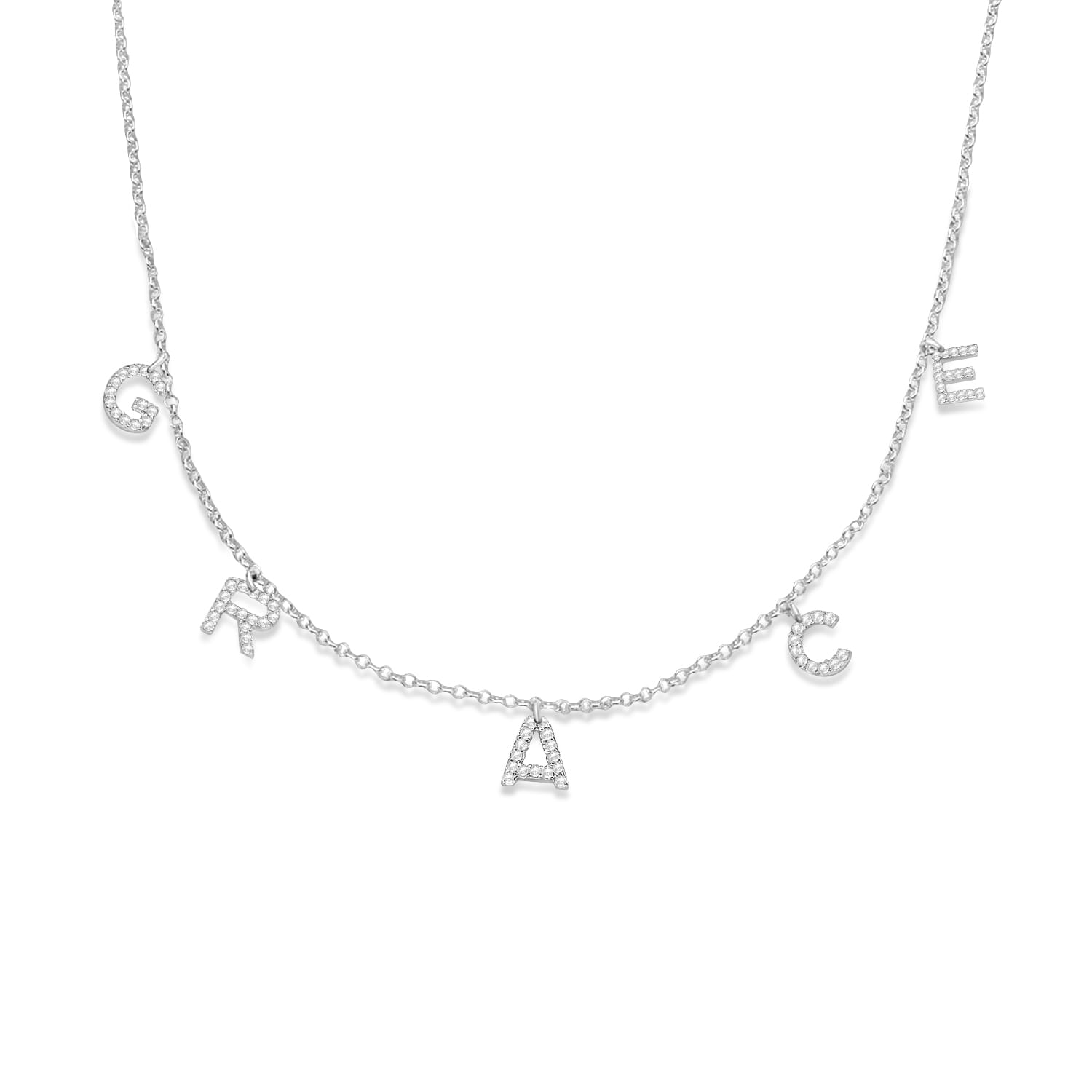 Petite Pave Diamond Multi Initial Pendant Necklace 14k White Gold