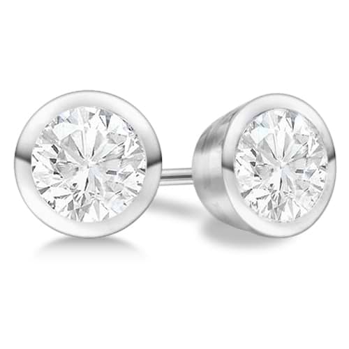 Round Diamond Stud Earrings Bezel Setting In 14K White Gold