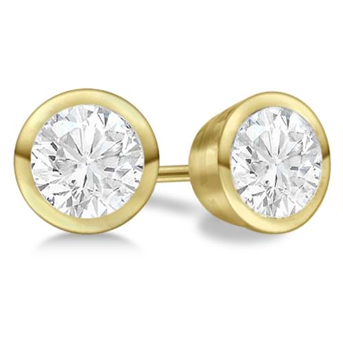 Round Diamond Stud Earrings Bezel Setting In 18K Yellow Gold