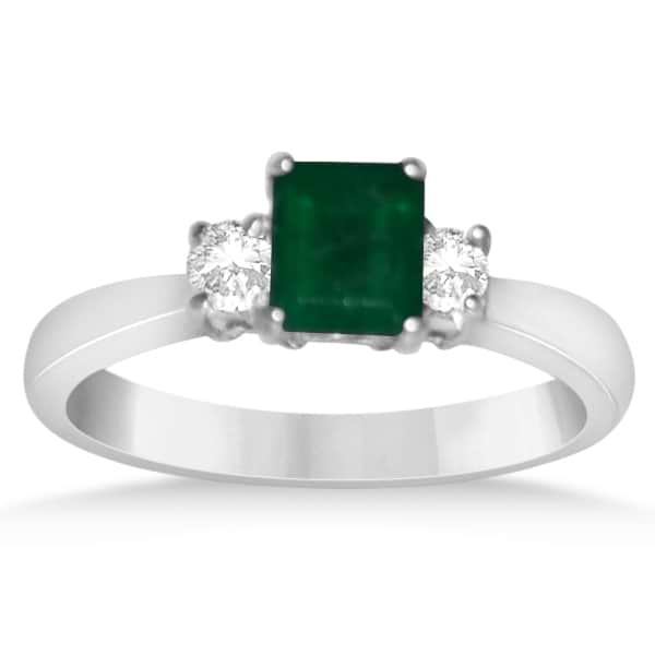 Diamond Accented Emerald Engagement Ring in 14k White Gold (0.92ct)