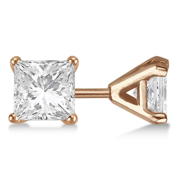 Square Diamond Stud Earrings Martini Setting In 14K Rose Gold