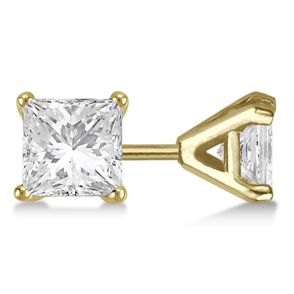 Square Diamond Stud Earrings Martini Setting In 14K Yellow Gold