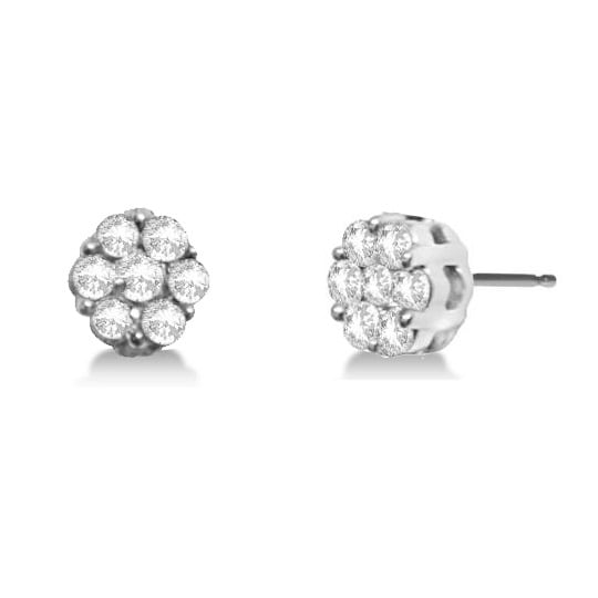 Diamond Round Flower Cluster Stud Earrings 14k White Gold (0.75ct)