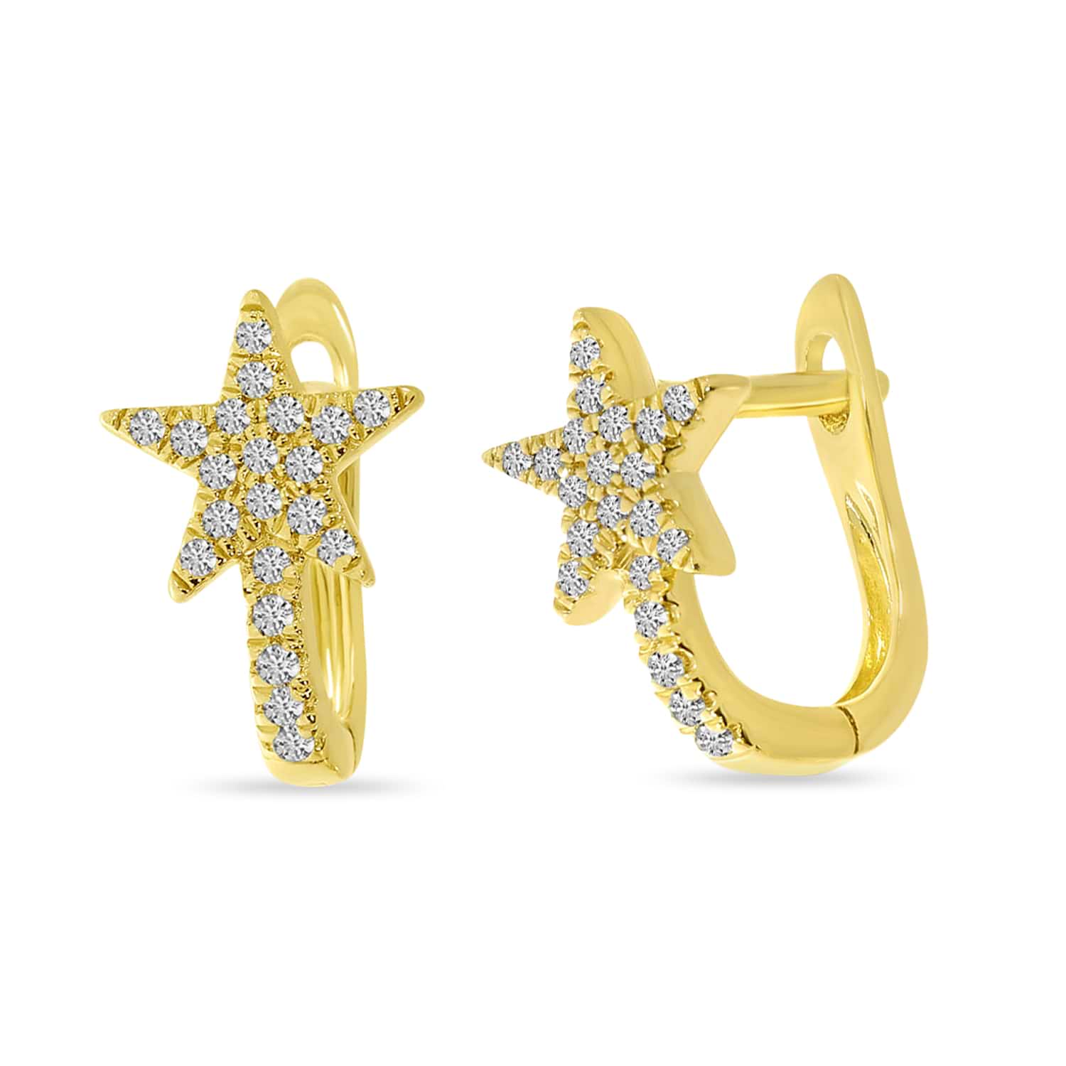 Diamond Shooting Star Huggie Earrings 14K Yellow Gold (0.12ct)
