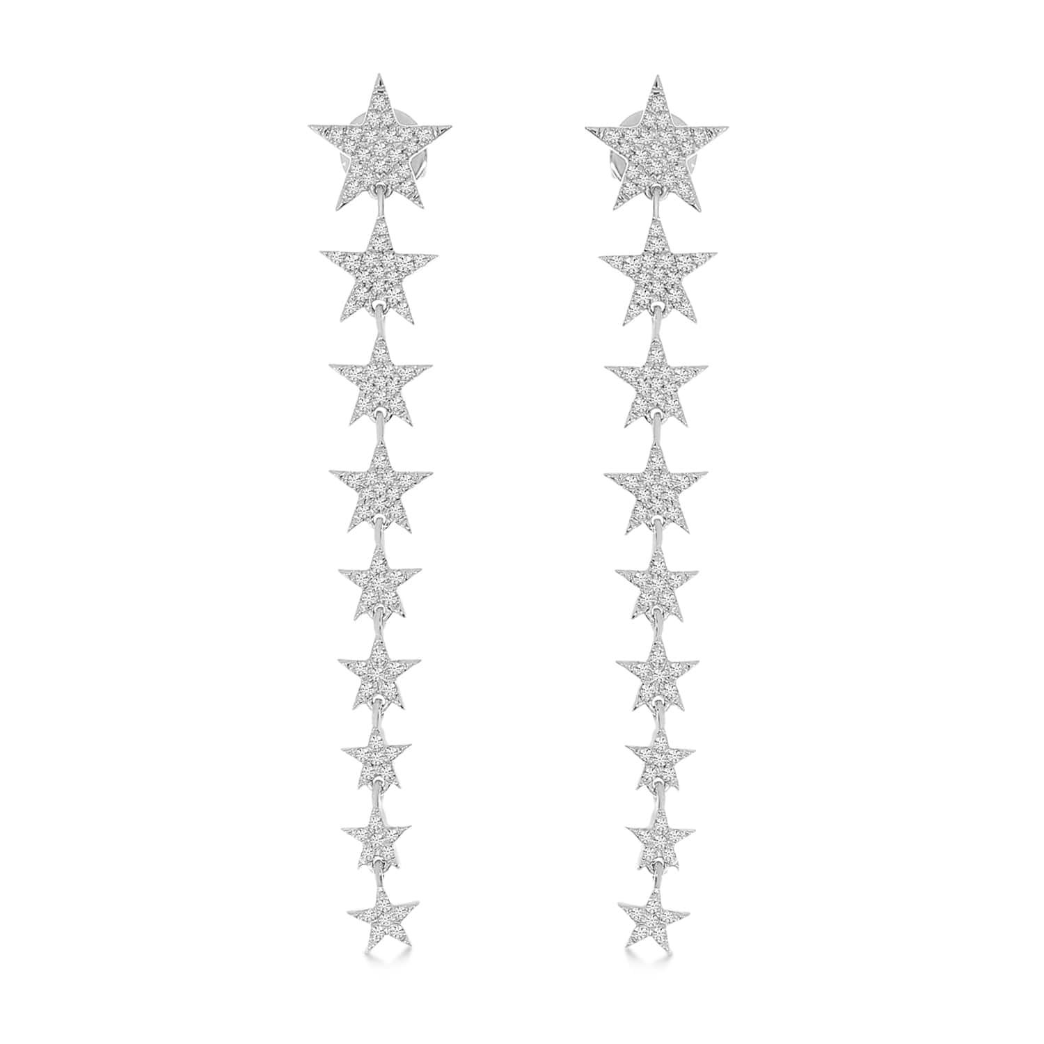 Diamond Star Long Earrings 14K White Gold (0.46ct)