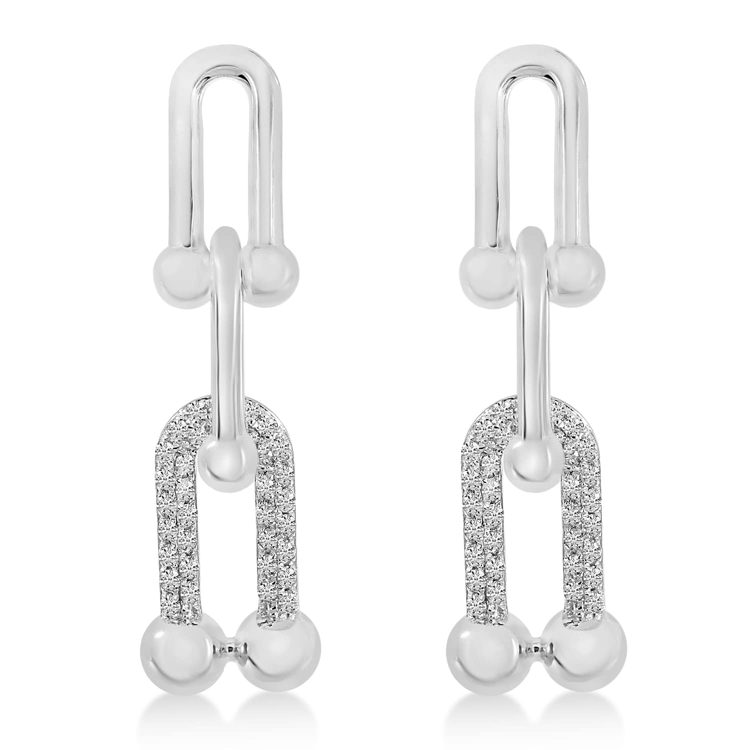 Diamond U-Link Horseshoe Paperclip Earrings 14k White Gold (0.27ct)