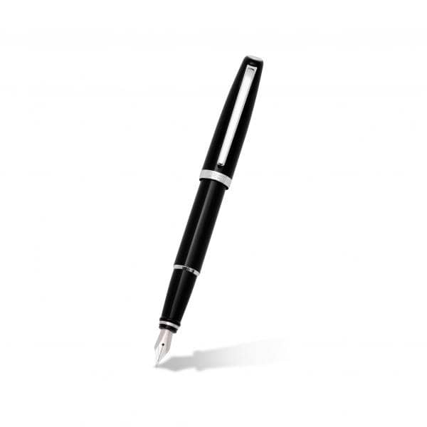 Aurora Style Fountain Pen in Black Resin with Silver Trim