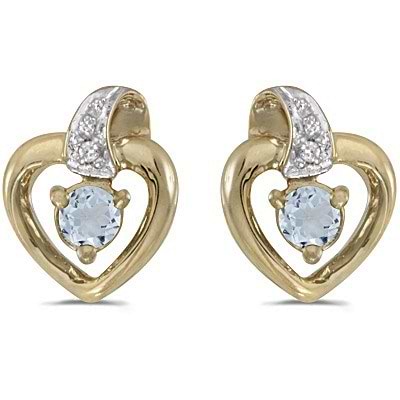 Aquamarine and Diamond Heart Earrings 14k Yellow Gold (0.20ctw)