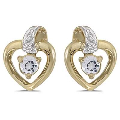 White Topaz and Diamond Heart Earrings 14k Yellow Gold (0.23ctw)