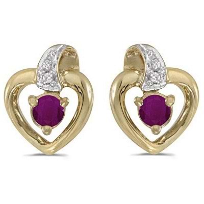 Ruby and Diamond Heart Earrings 14k Yellow Gold (0.30ctw)