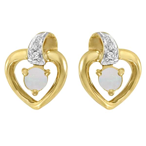 Round Opal and Diamond Heart Earrings 14 Yellow Gold (0.14ct)