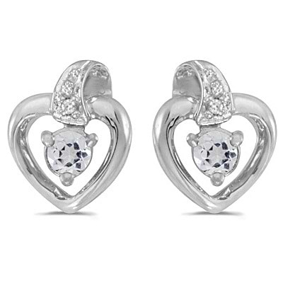 White Topaz and Diamond Heart Earrings 14k White Gold (0.23ctw)