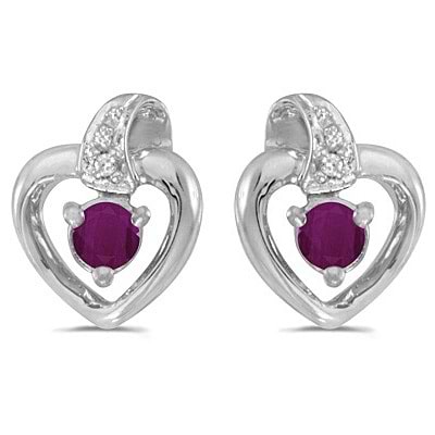 Ruby and Diamond Heart Earrings 14k White Gold (0.30ctw)