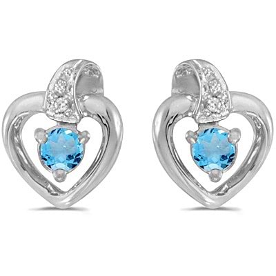 Blue Topaz and Diamond Heart Earrings 14k White Gold (0.20ctw)