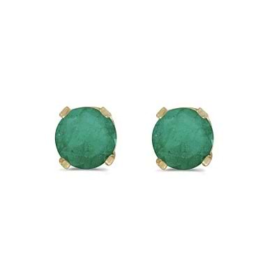 Round Emerald Studs Earrings in 14k Yellow Gold (0.50 ct)