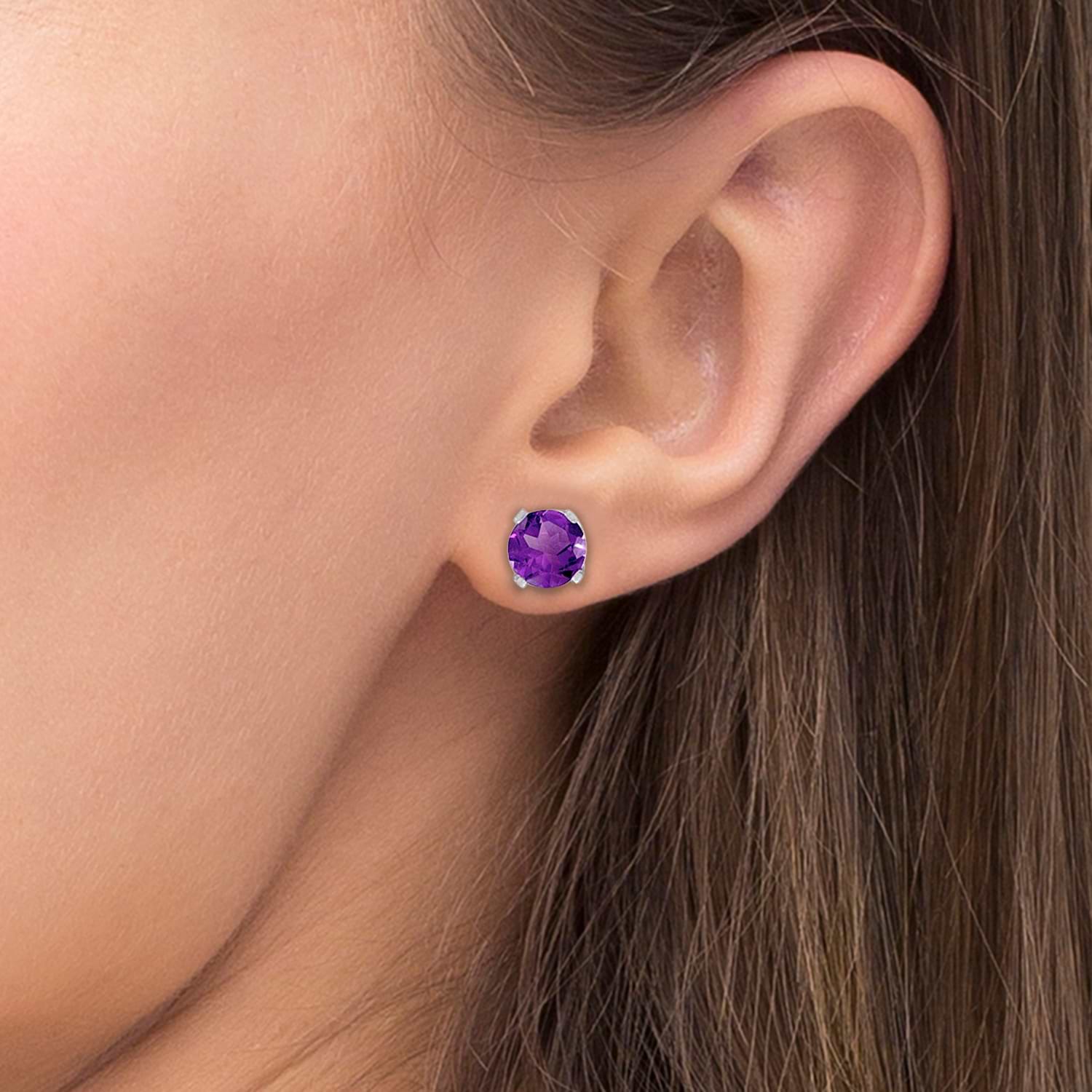 Round Amethyst Studs Earrings in 14k White Gold (0.40ct)