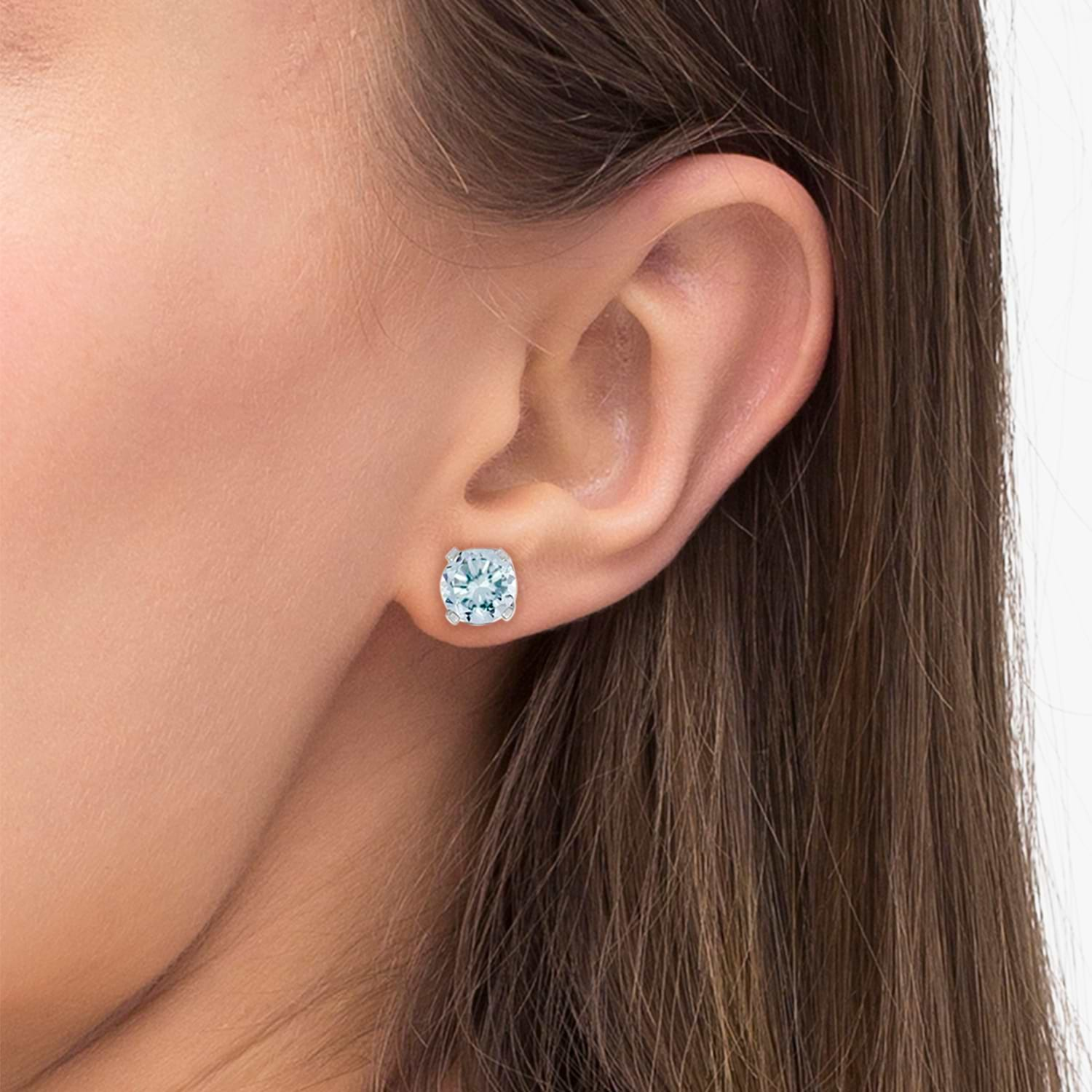 Round Aquamarine Studs Earrings in 14k White Gold (0.46ct) - CBE196