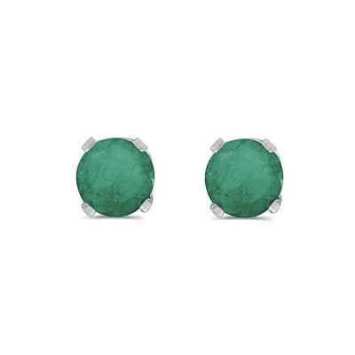 Round Emerald Studs Earrings in 14k White Gold (0.50ct)