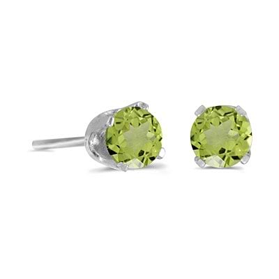 Round Peridot Studs Earrings in 14k White Gold (0.60ct)