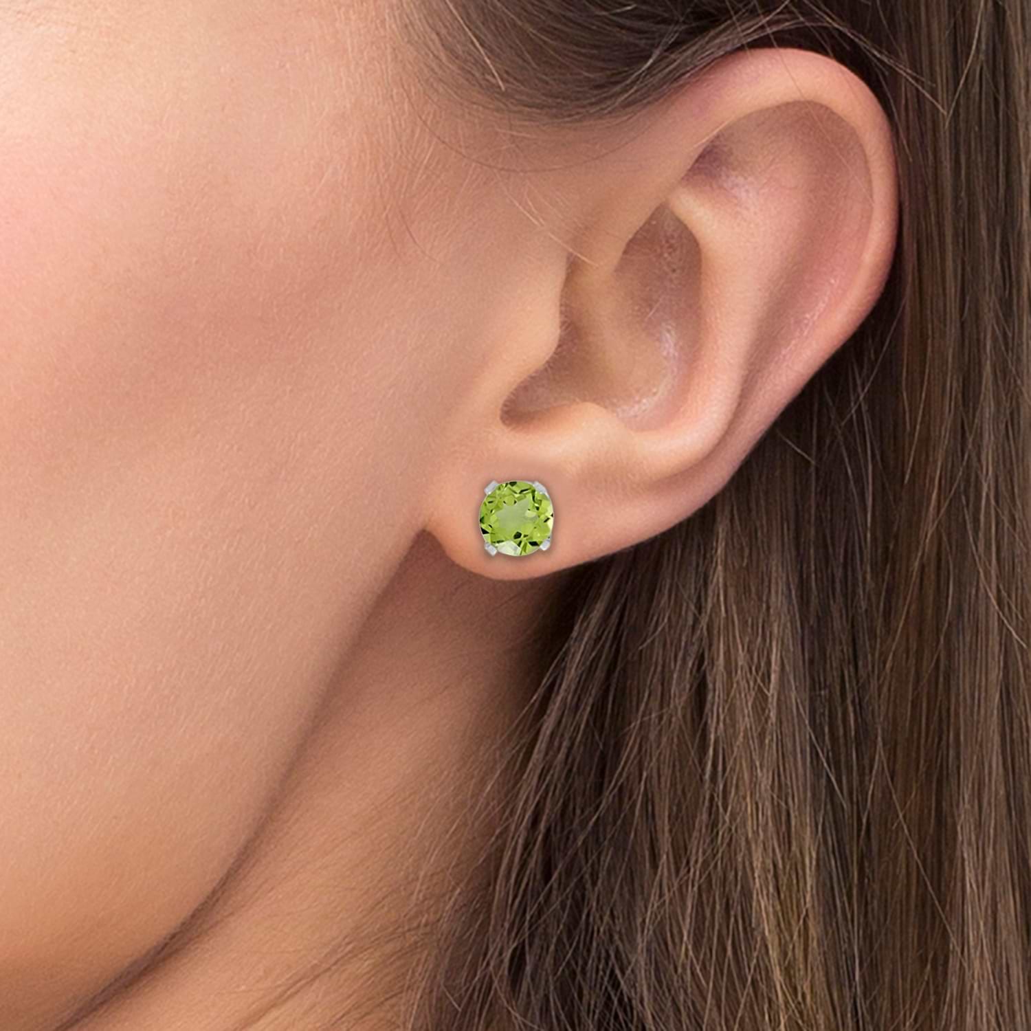 Round Peridot Studs Earrings in 14k White Gold (0.60ct)