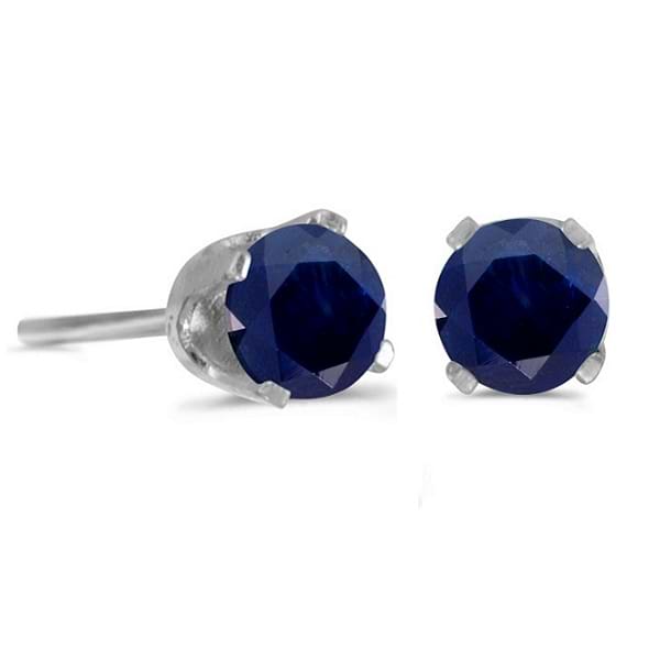 Round Sapphire Stud Earrings in 14k White Gold (4 mm)