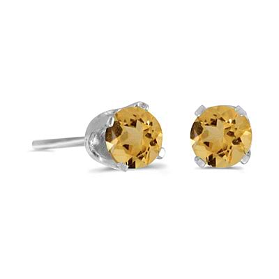 Round Citrine Stud Earrings in 14k White Gold (0.40 tcw)