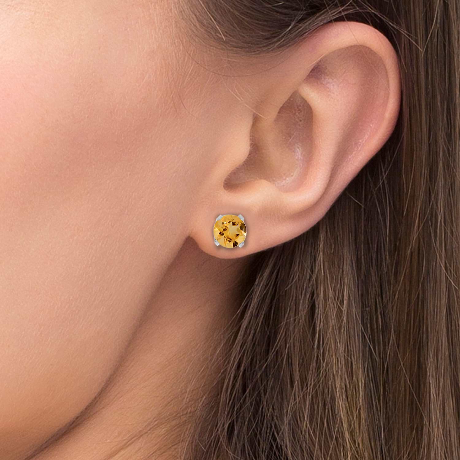Round Citrine Stud Earrings in 14k White Gold (0.40 tcw)