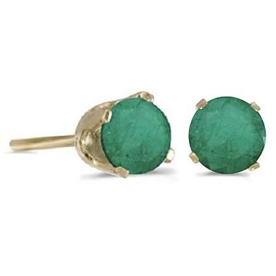 0.96ct Emerald Stud Earrings May Birthstone 14k Yellow Gold