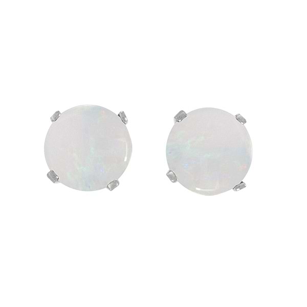 Round Opal Stud Earrings in 14K White Gold (0.40 ct)