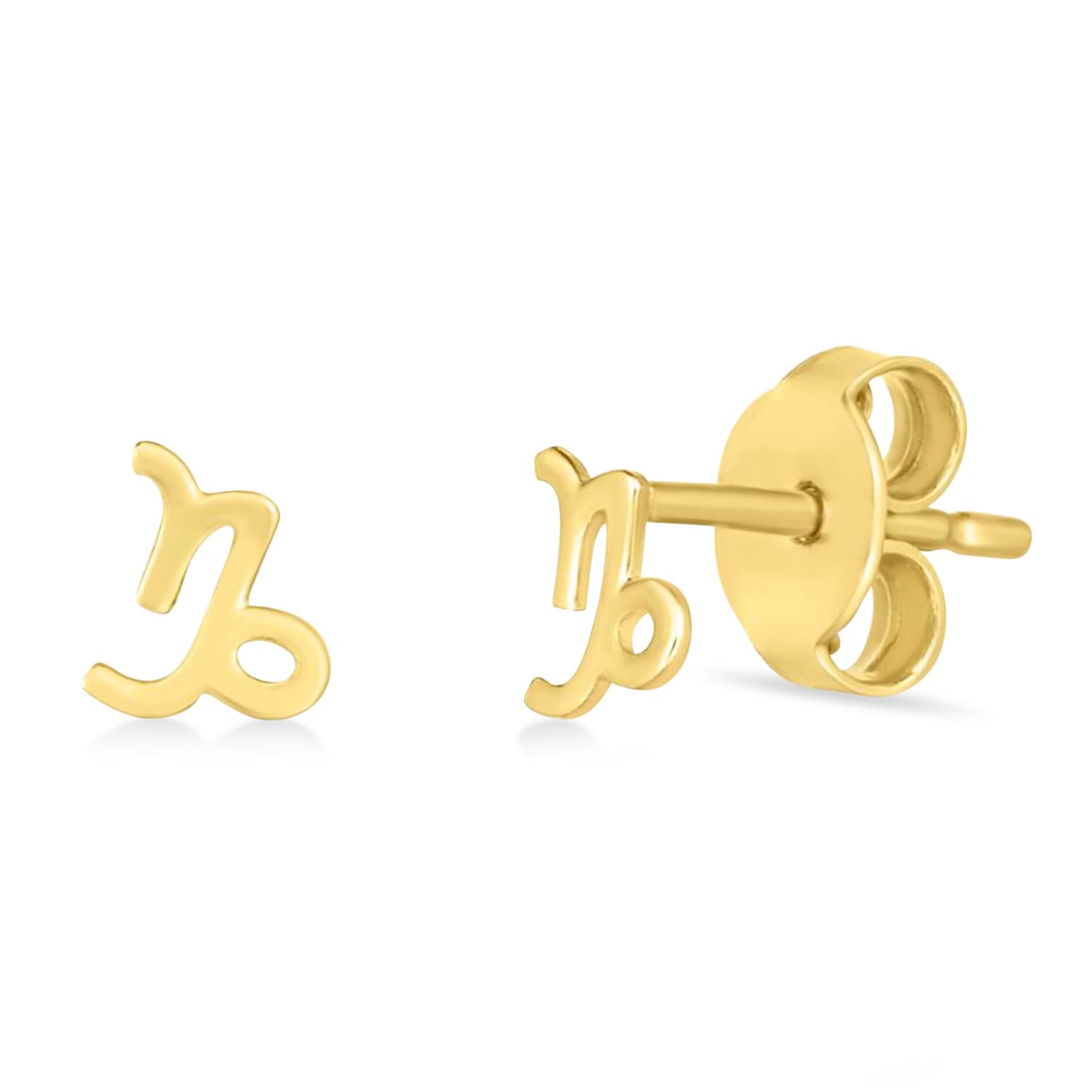 Capricorn Zodiac Stud Earrings 14K Yellow Gold