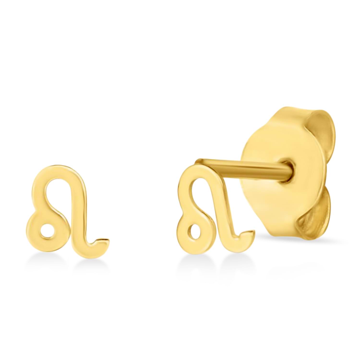 Leo Zodiac Stud Earrings 14K Yellow Gold