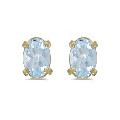 Oval Aquamarine Studs March Birthstone Earrings 14k Yellow Gold (0.80ct)