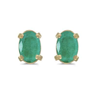 Oval Emerald Studs May Birthstone Earrings 14k Yellow Gold (0.90ct)