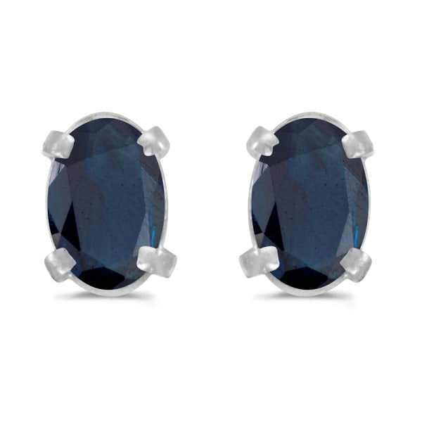 Oval Sapphire Stud Earrings in 14k White Gold (1.20 cttw)