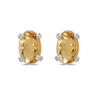 Oval Citrine Stud Earrings in 14k White Gold (0.90tcw)