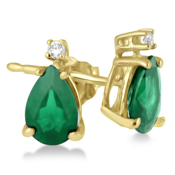Diamond and Pear Emerald Earrings 14K Yellow Gold (0.72tcw)