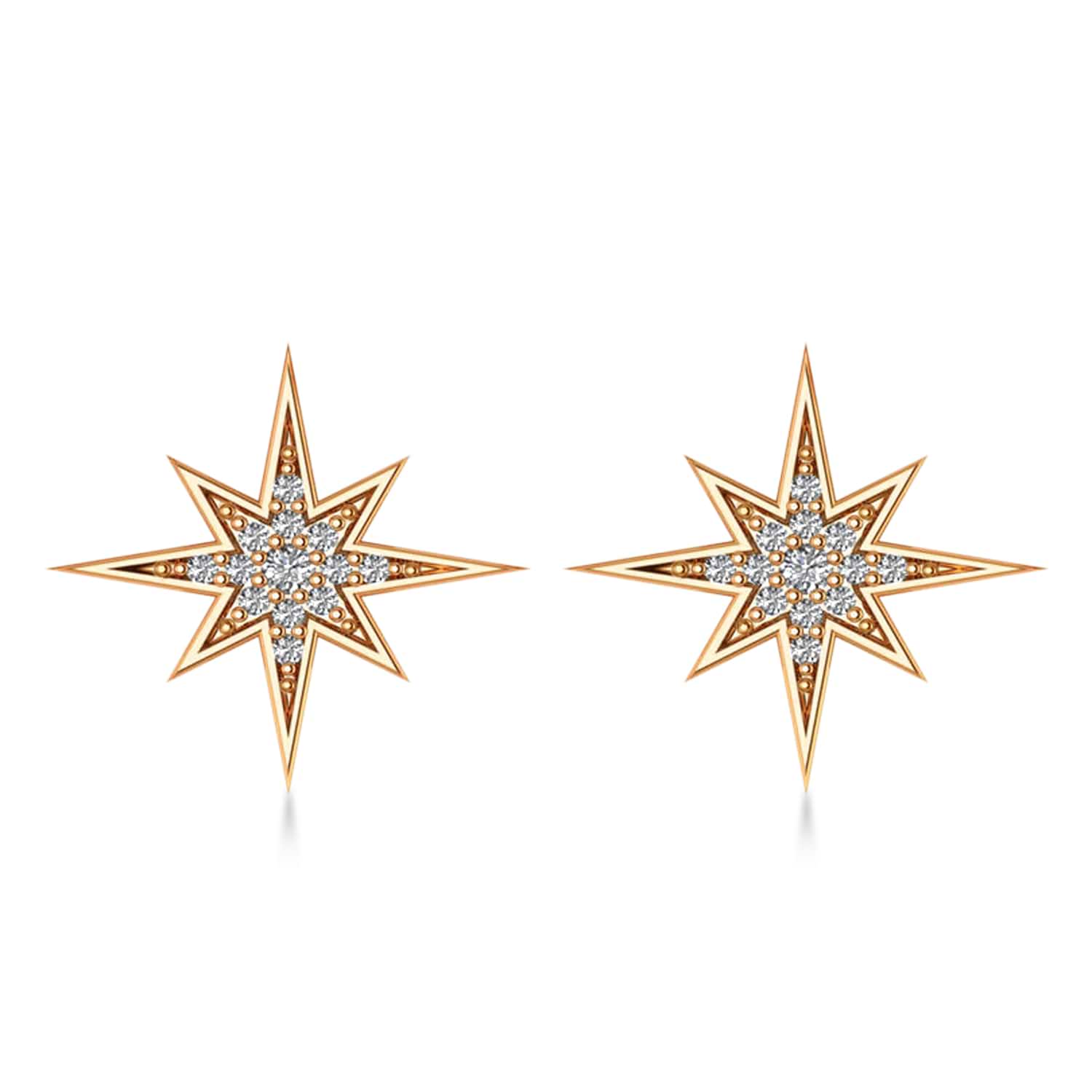 Diamond Adorned North Star Earrings 14k Rose Gold (0.16ct)