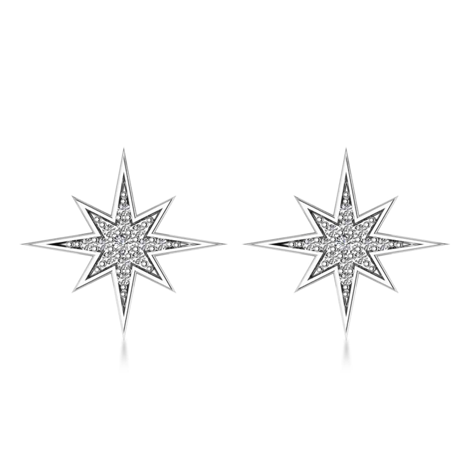 Diamond Adorned North Star Earrings 14k White Gold (0.16ct)