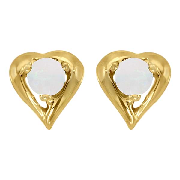 Round Opal Heart-Shaped Earrings in 14K Yellow Gold (0.14ct)