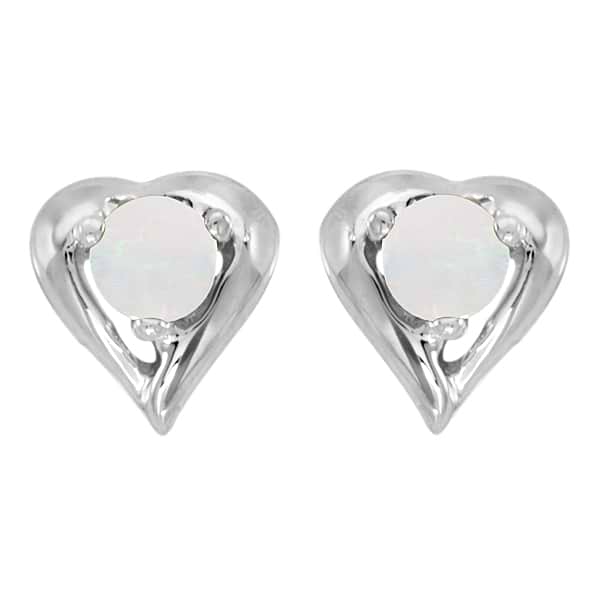 Round Opal Heart-Shaped Earrings in 14K White Gold (0.14ct)