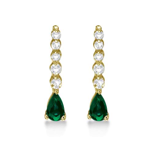 Pear Emerald & Diamond Graduated Drop Earrings 14k Yellow Gold (0.80ctw)